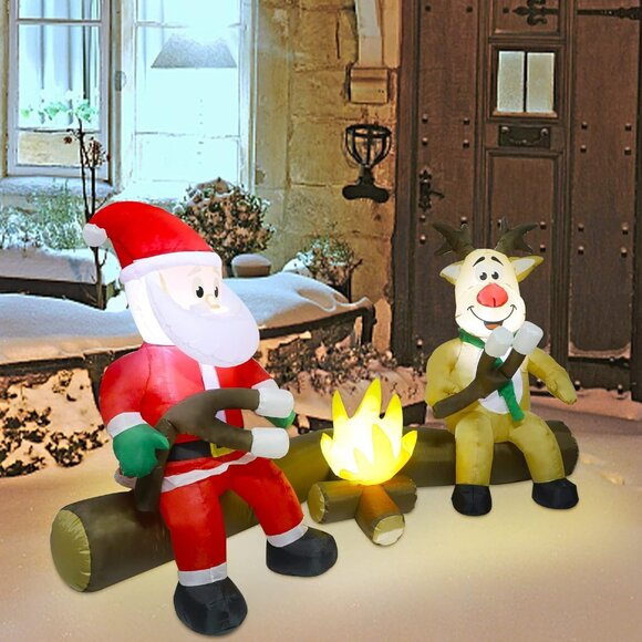 🆕7FT Christmas Inflatable Santa And Reindeer Roasting Marshmal Outdoor Decor - Picture 5 of 10